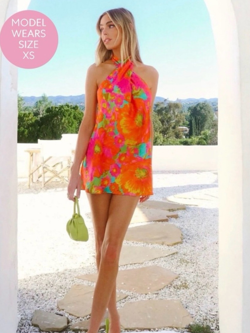 Show Me Your MuMu Jasmine Tie Satin Mini Dress in Miss Malibu Print, Size XS